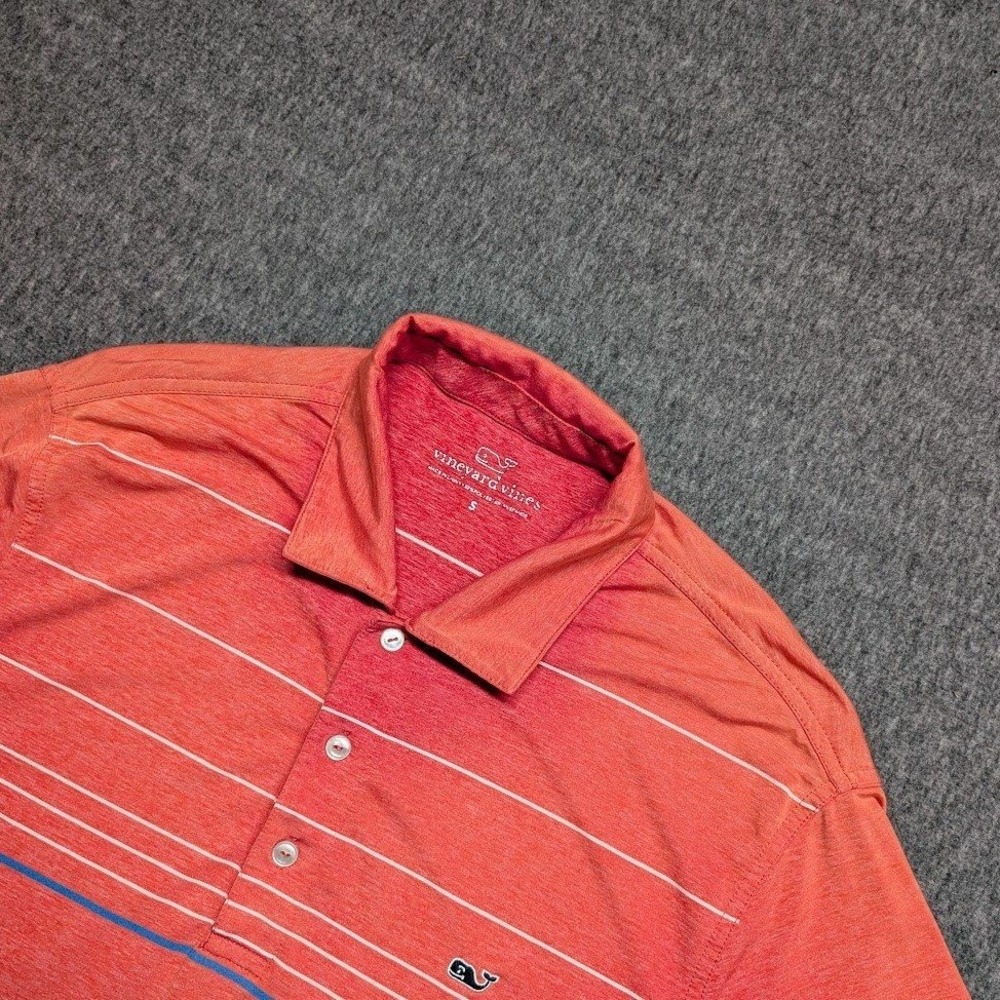 Vineyard Vines Coral Red Striped Polo